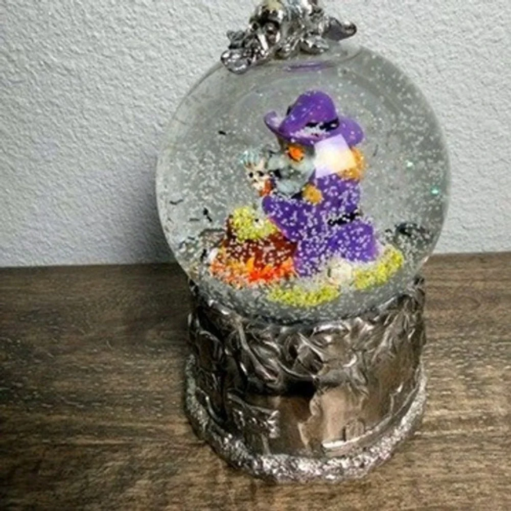 Wallace Halloween Witch Snow Globe Animated Lighted Bats Silverplate Vintage